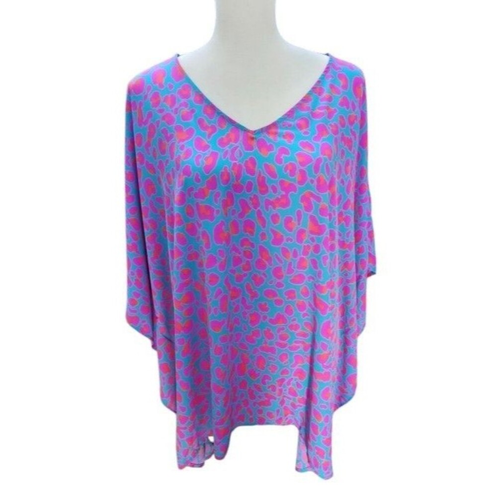 Carmela Draped Caftan Poncho Tunic Top Oversized 2X Flowy Abstract